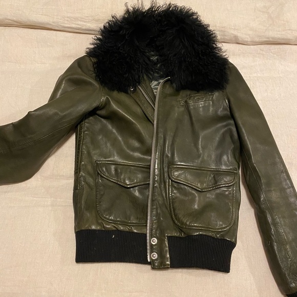BLK denim olive green leather jacket - Picture 3 of 4
